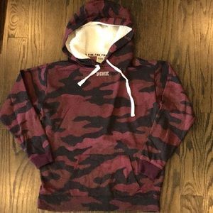PINK Maroon Camo Hoodie Silver Sequins small EUC